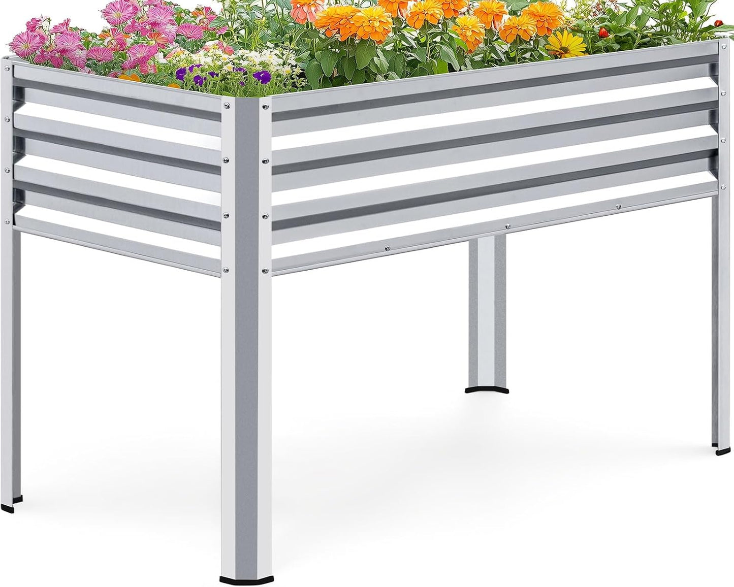 Large Raised Garden Bed with Legs Galvanized Elevated Planter Box 48×24×30 in for Backyard, Patio, Balcony, 400Lb Capacity, Silver