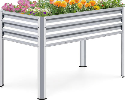 Large Raised Garden Bed with Legs Galvanized Elevated Planter Box 48×24×30 in for Backyard, Patio, Balcony, 400Lb Capacity, Silver