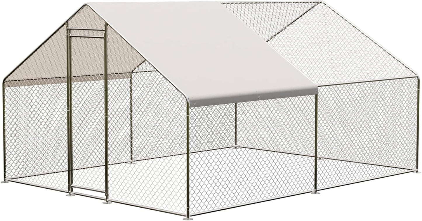 Metal Chicken Coop 6.5/13/20 FT Large Walk-in Hen Cage House with Cover Roof NEW