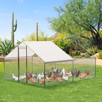 Metal Chicken Coop 6.5/13/20 FT Large Walk-in Hen Cage House with Cover Roof NEW