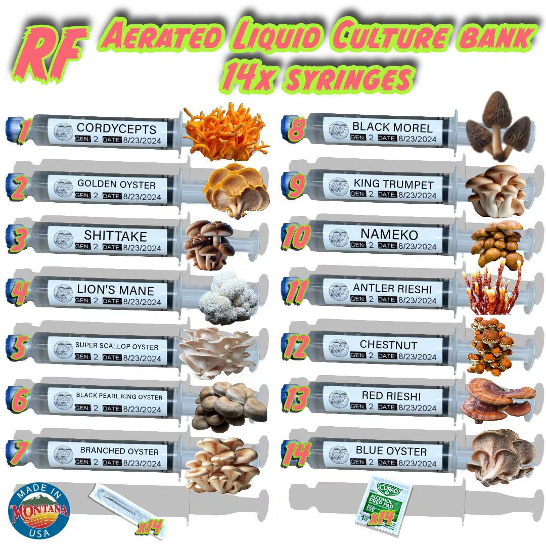 Organic 14x COMPLETE RF Aerated Liquid Culture BANK Syringe Kit
