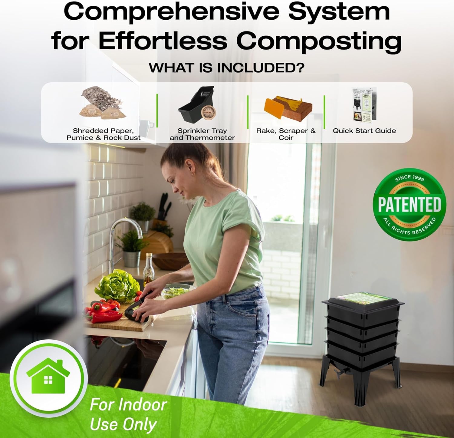 ® 360 Black US Made Composting System for Recycling Food Waste at Home – 4 Trays for Efficient Vermicomposting – Durable, Space-Efficient Design, Easy to Assemble, No Odor