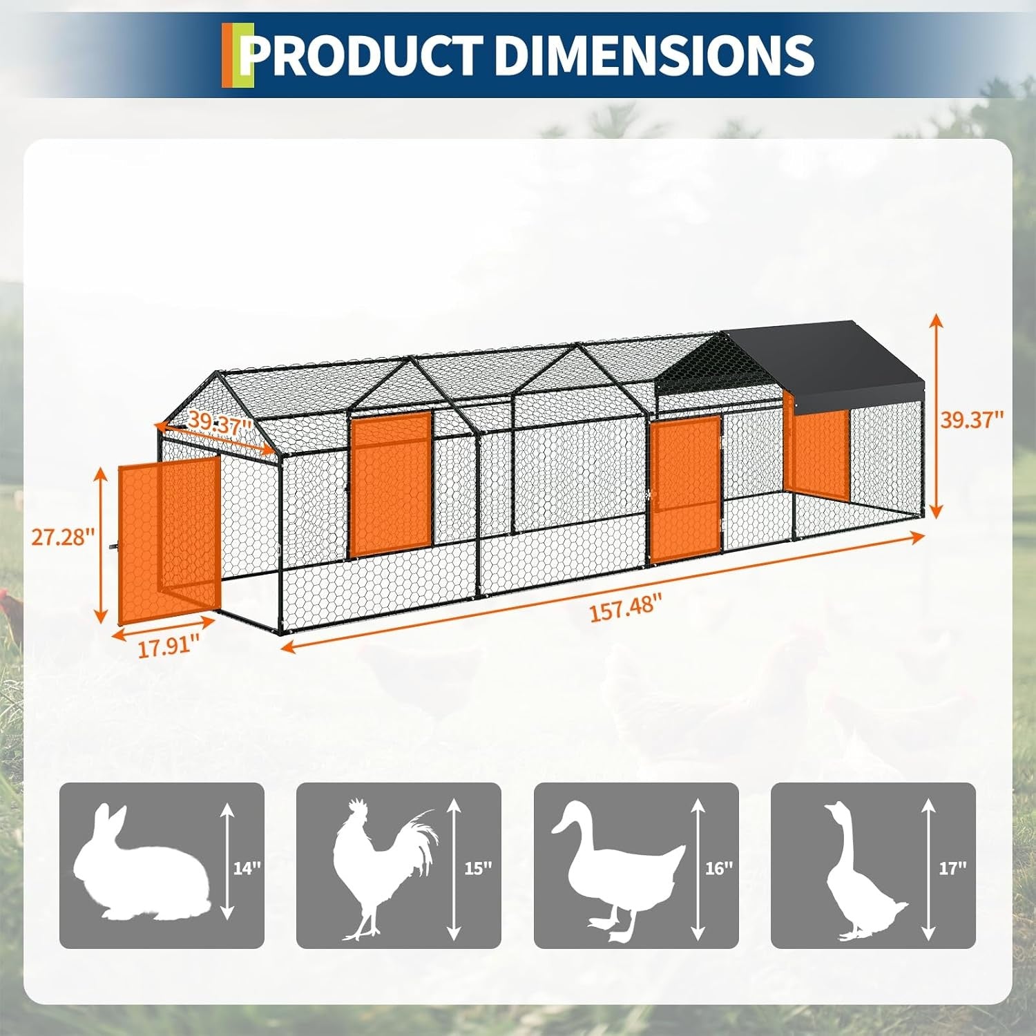 Metal Chicken Coop Walk In Chicken Run Outdoor Hen House Habitat Cage W/ Cover