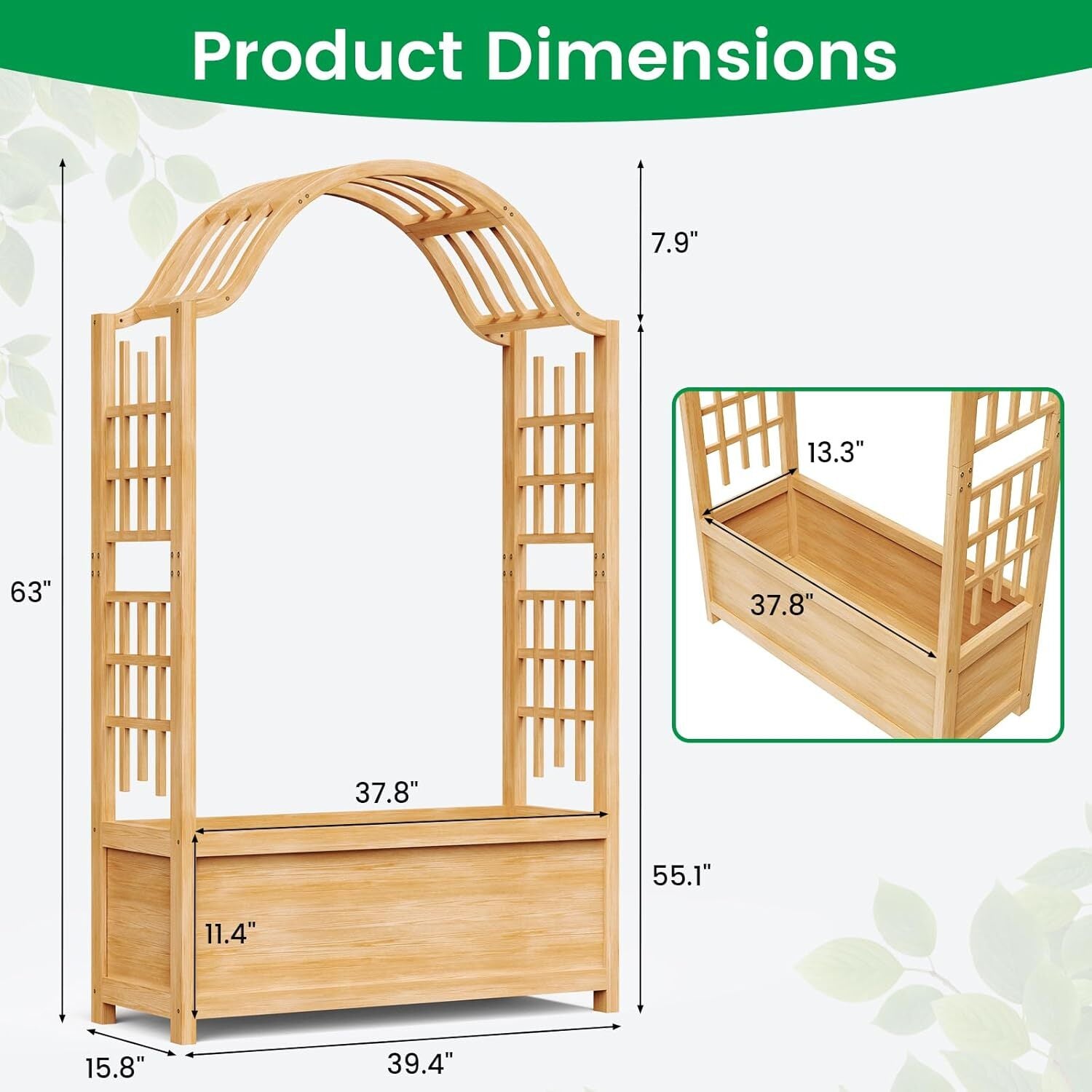 SLSY Raised Garden Bed with Trellis Wood Planter Box w/Hanging Roof Side Trellis