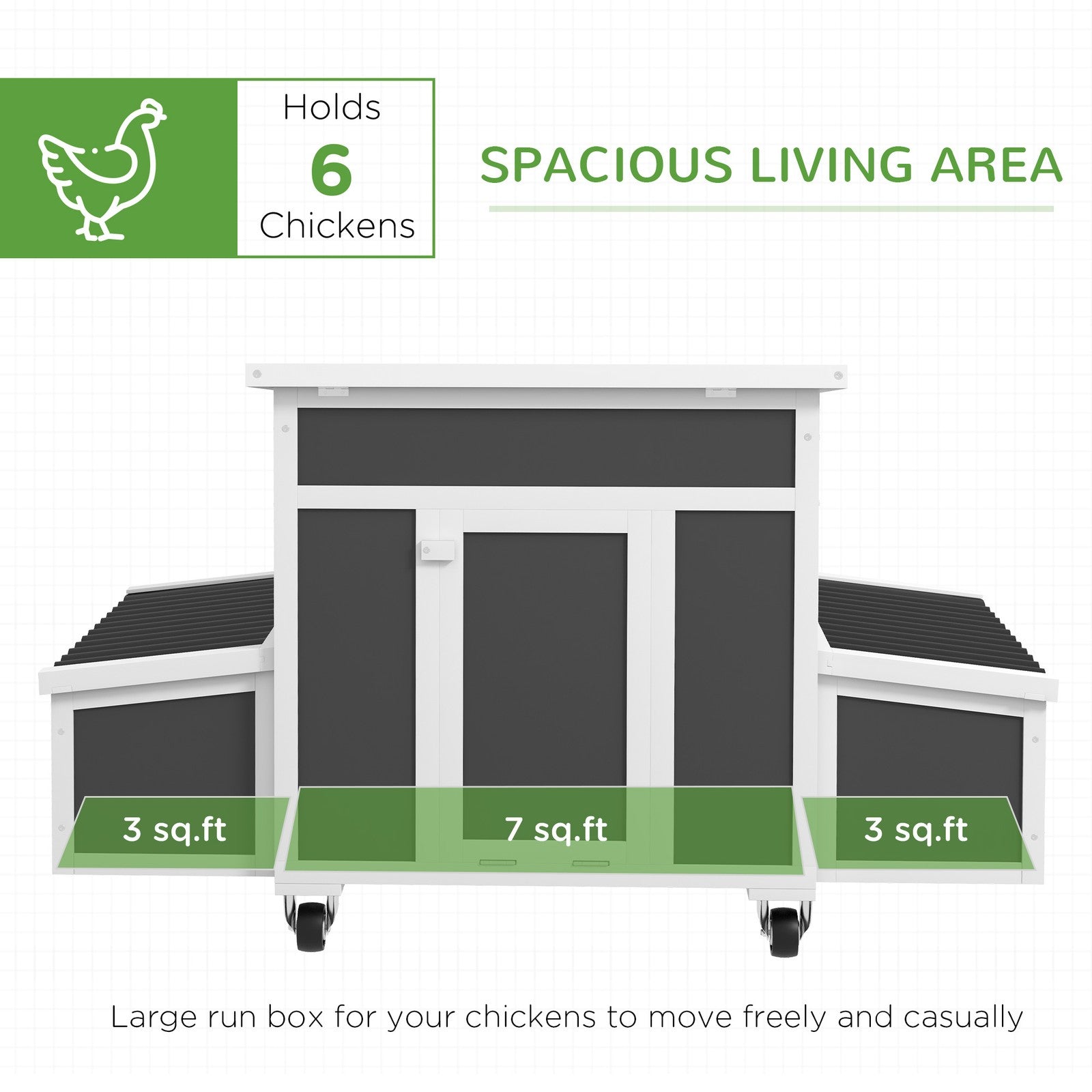 PawHut Wooden Chicken Coop with Nesting Box for 6 Chickens, Dark Gray