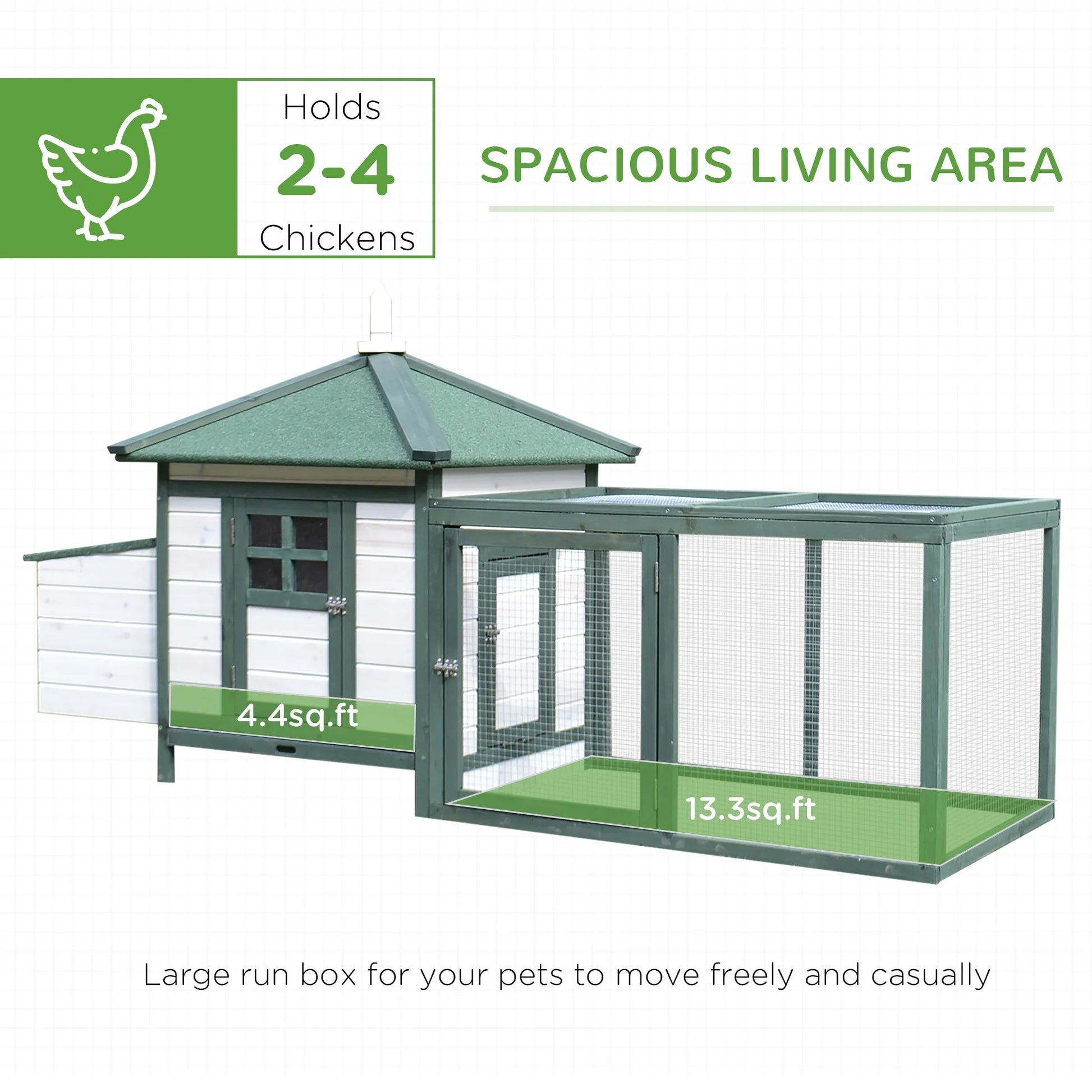 Chicken Coop Hen House /w Cottage Style, Green