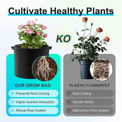 4-Pack Fabric Grow Bags 5 Gallon, 300G Thickened Nonwoven Plant Grow Bags, Grow Pots for Plants, Growing Bags with Handles, Planting Bags for Vegetables, Black