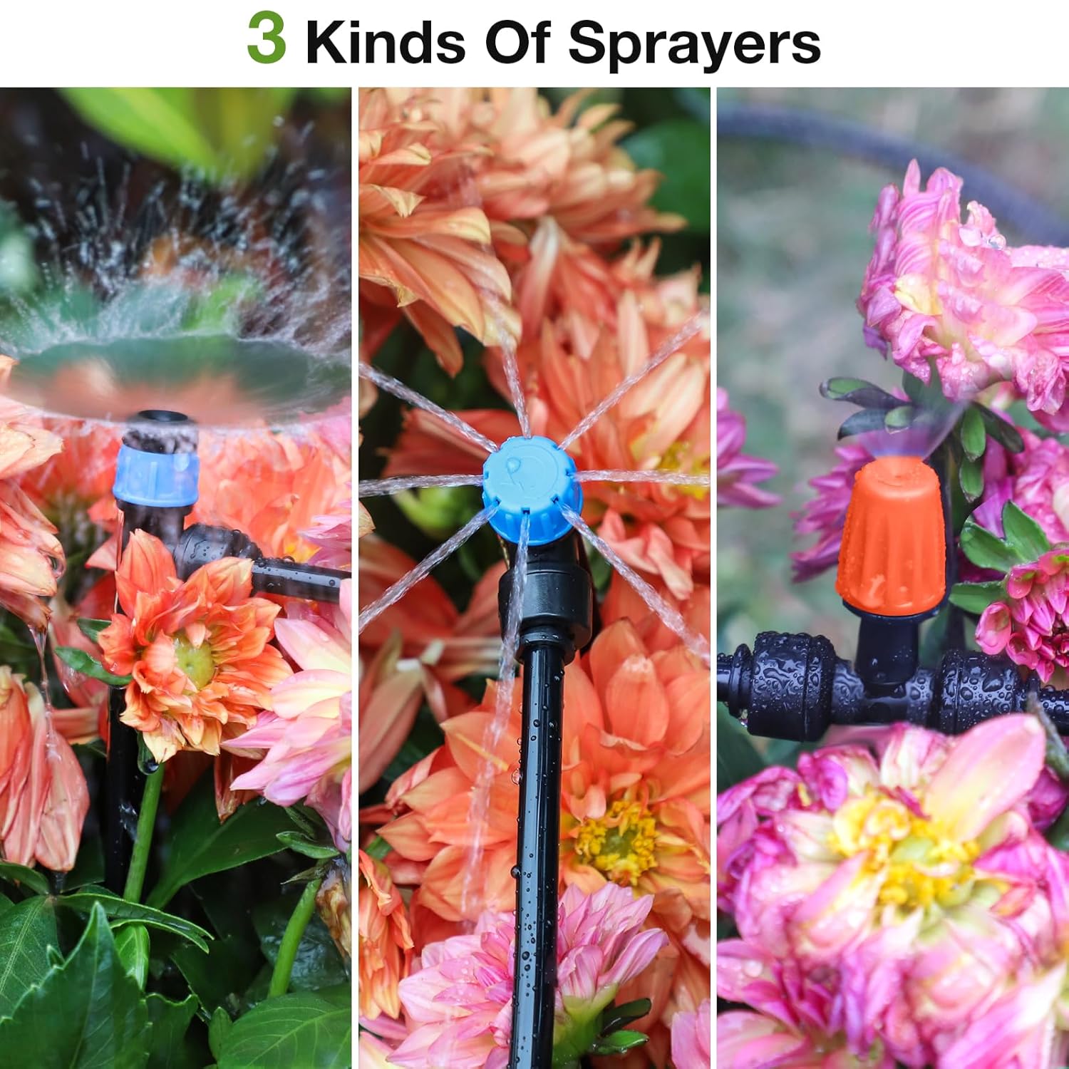 Greenhouse Micro Drip Irrigation Kit Automatic Irrigation System Patio Misting Plant Watering System with 1/4 Inch 1/2 Inch Irrigation Tubing Hose Adjustable Nozzle Emitters Barbed Fittings