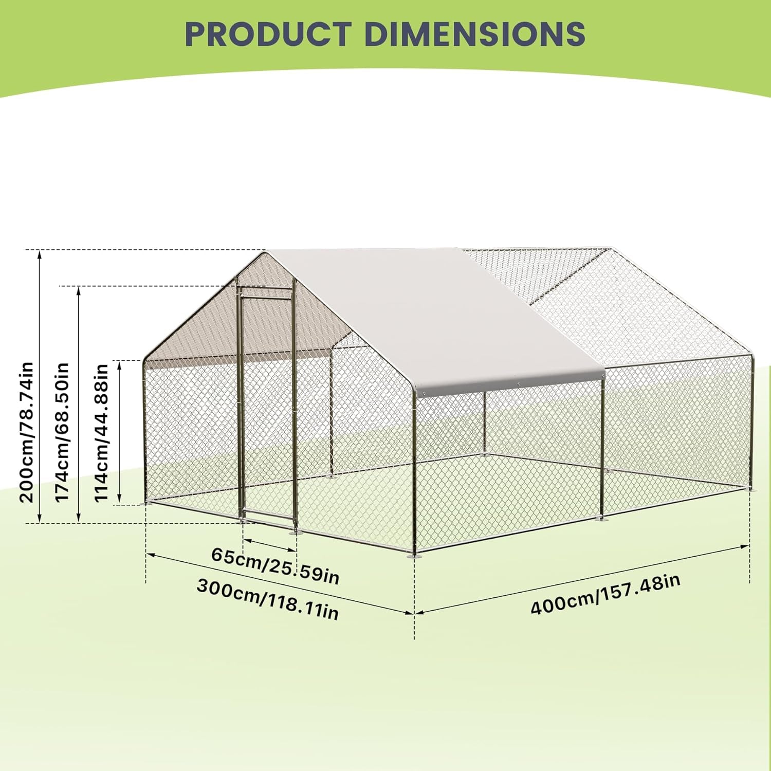 Metal Chicken Coop 6.5/13/20 FT Large Walk-in Hen Cage House with Cover Roof NEW