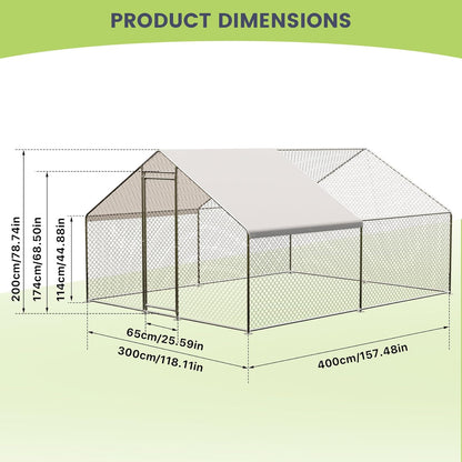 Metal Chicken Coop 6.5/13/20 FT Large Walk-in Hen Cage House with Cover Roof NEW