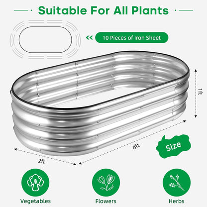 Raised Garden Bed,Galvanized Raised 2 Pcs 4×2×1ft Planter Boxes Outdoor with Easy Assembly, Large Garden Bed for Vegetables, Fruits, Flower
