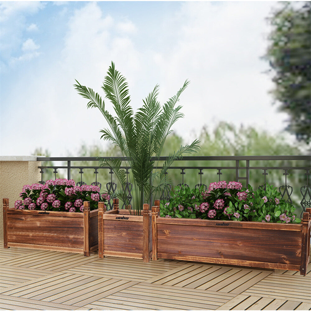 Heavy Wooden Planter Trough Planting Box Raised Garden Bed Plant Pot In/Outdoor