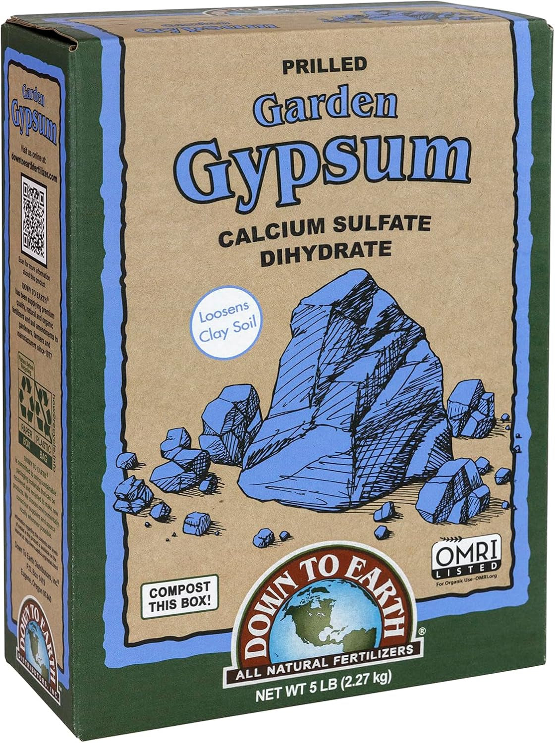 Organic Prilled Garden Gypsum - Calcium Sulfate Loosens Clay Soil Greens Grade Mini Granules, 5 lb