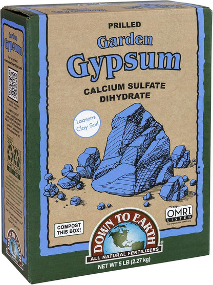 Organic Prilled Garden Gypsum - Calcium Sulfate Loosens Clay Soil Greens Grade Mini Granules, 5 lb