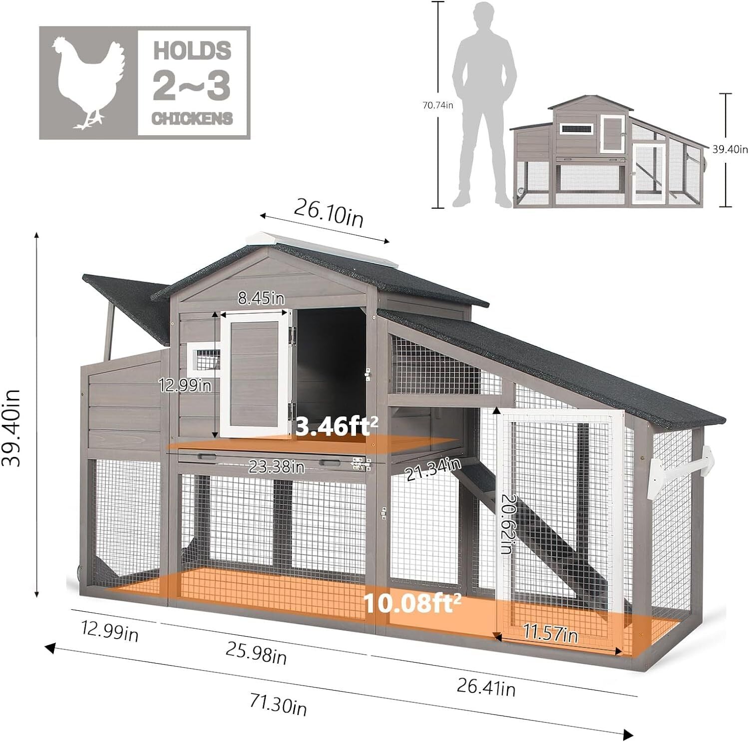 PetsCosset Chicken Coop Wooden Backyard Hen House with Run Nesting Box & Trays