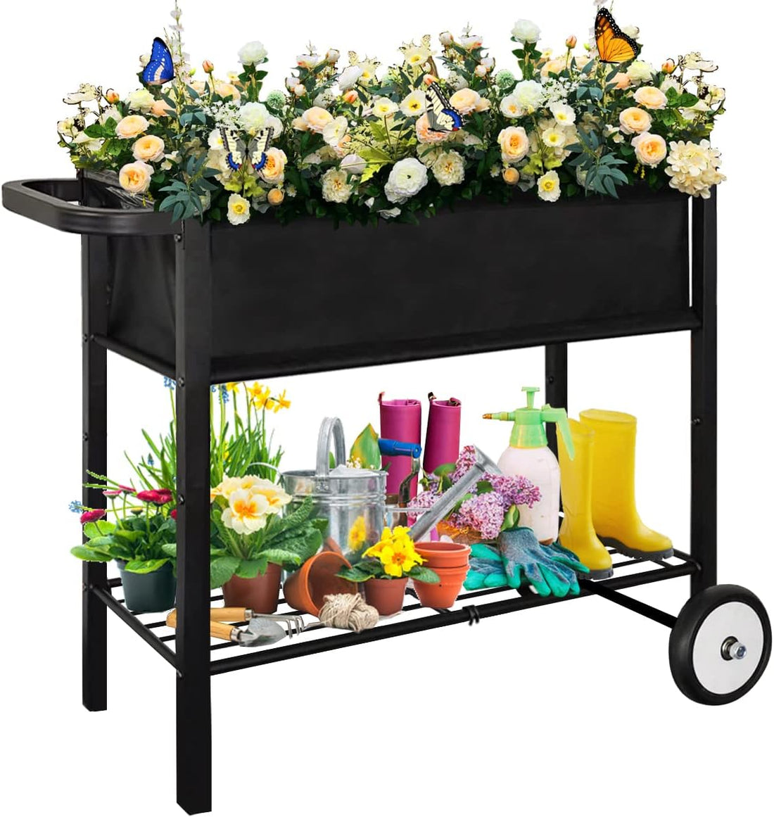 Outdoor Raised Planter Bed Box with Legs for Gardening, Elevated DIY Garden Cart on Wheels for Vegetables Flower Tomato Herb Plant, Black