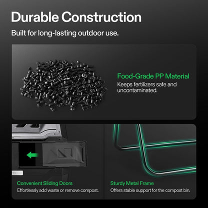 Outdoor Tumbling Composter Dual Rotating Batch Compost Bin, 43 Gallon Black Door