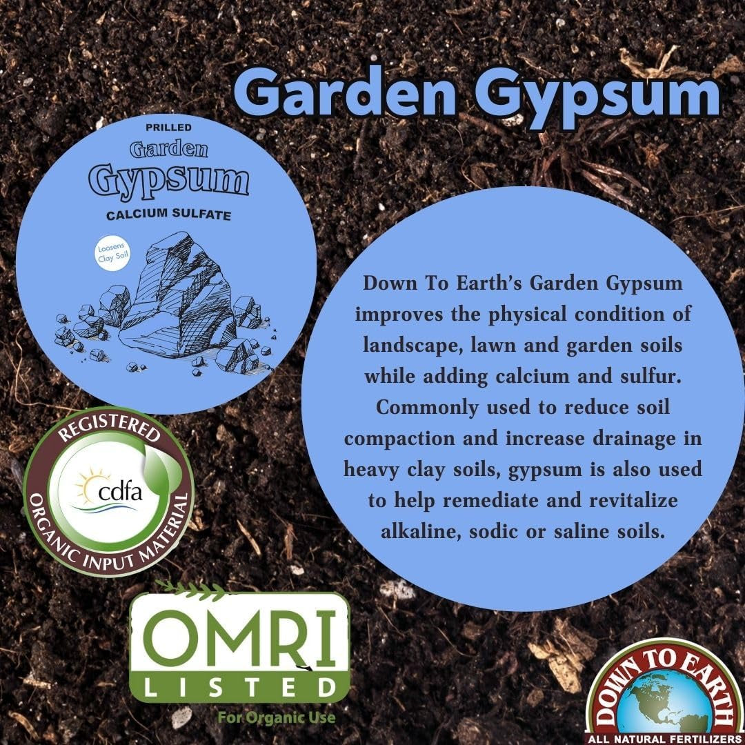 Organic Prilled Garden Gypsum - Calcium Sulfate Loosens Clay Soil Greens Grade Mini Granules, 5 lb