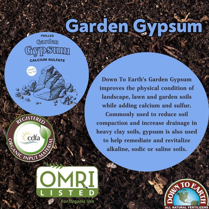 Organic Prilled Garden Gypsum - Calcium Sulfate Loosens Clay Soil Greens Grade Mini Granules, 5 lb
