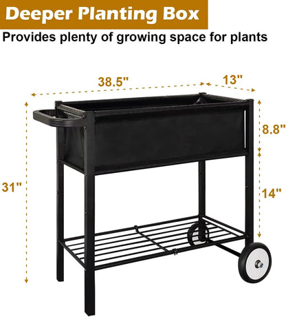 Outdoor Raised Planter Bed Box with Legs for Gardening, Elevated DIY Garden Cart on Wheels for Vegetables Flower Tomato Herb Plant, Black