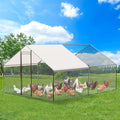 Metal Chicken Coop 6.5/13/20 FT Large Walk-in Hen Cage House with Cover Roof NEW