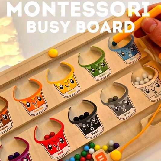 2 in 1 Montessori Busy Board Sort Colors Toddler | Learn Colors Counting Math | Art Board | Magnetic Sorting Game | Interactive Kids Gift
