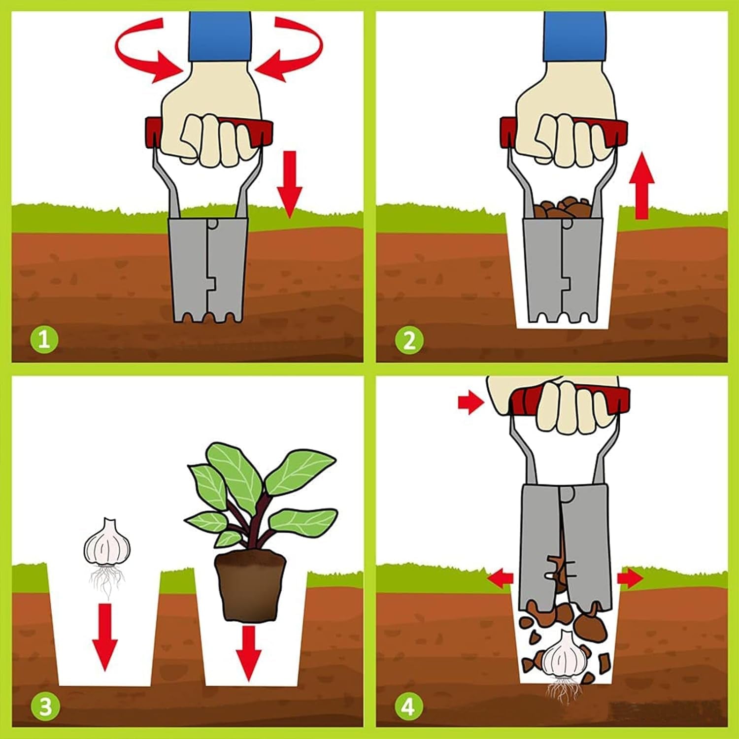 Bulb Planter with Depth Markers - Automatic Soil Releasing Seed Bulb Transplanter for Planting/Digging Tulips, Daffodils, Dahlias and More