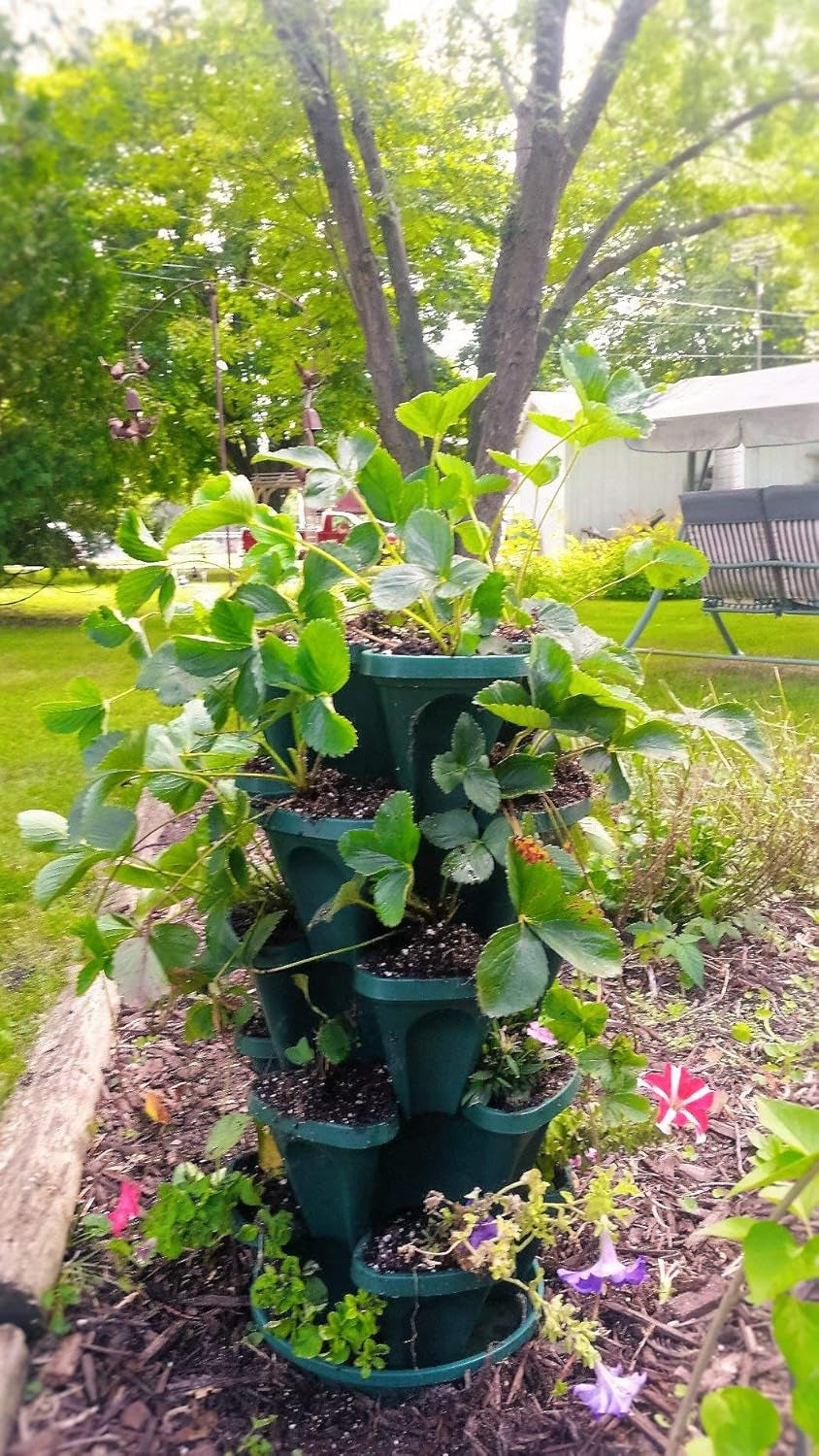 1305-HG 5-Tier Stackable Strawberry, Herb, Flower, & Vegetable Planter - Vertical Gardening Indoor / Outdoor Stacking Garden Pots Hunter Green, 22.5 Quarts