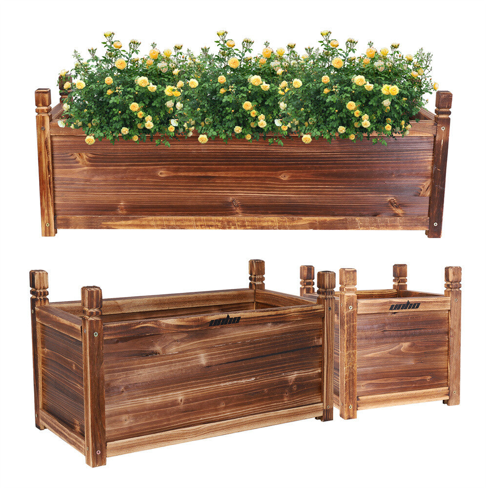 Heavy Wooden Planter Trough Planting Box Raised Garden Bed Plant Pot In/Outdoor