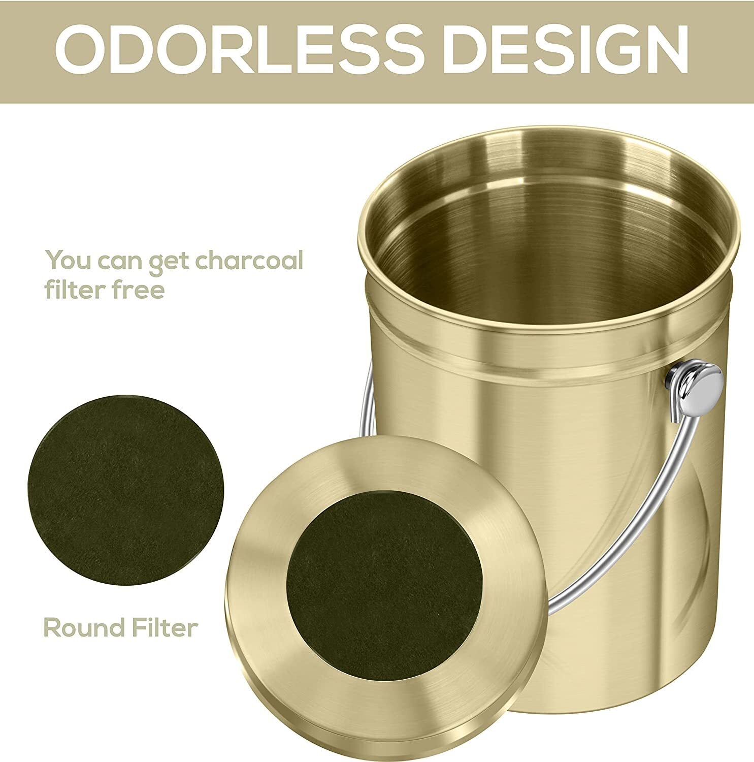 Compost Bin with Lid and 1.3 Gallon Compose Spare Charcoal Filter Utopia Kitchen