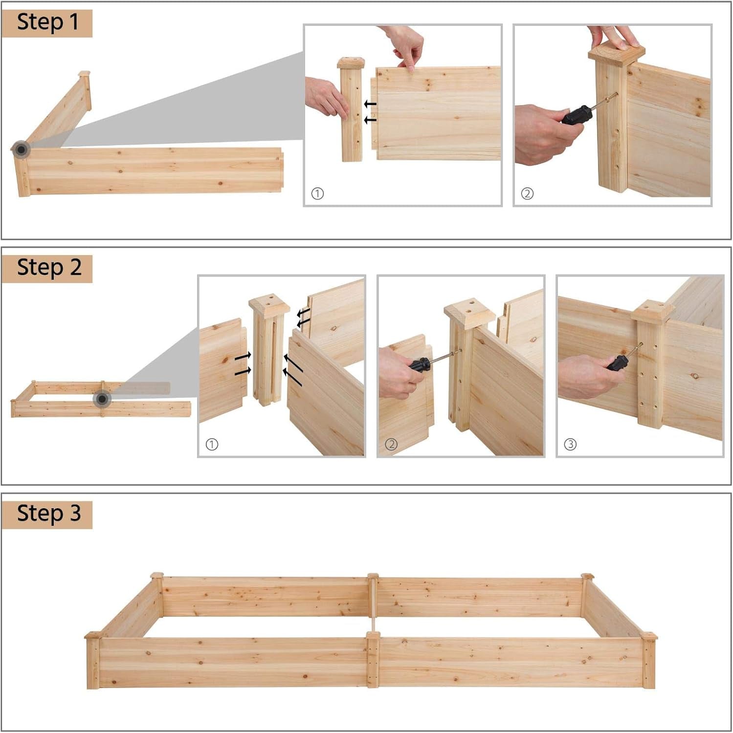8×4ft Wooden Horticulture Raised Garden Bed Divisible Elevated Planting Planter Box for Flowers/Vegetables/Herbs in Backyard/Patio Outdoor, Natural Wood, 93 x 48 x 10in
