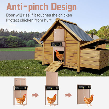 Automatic Chicken Coop Door Solar Powered with Timer & Light Sensor, LCD Display, Remote Control, 4 Modes Aluminum Alloy Auto Chicken Coop Door Solar, Anti-Pinch & Weather Proof, Gold