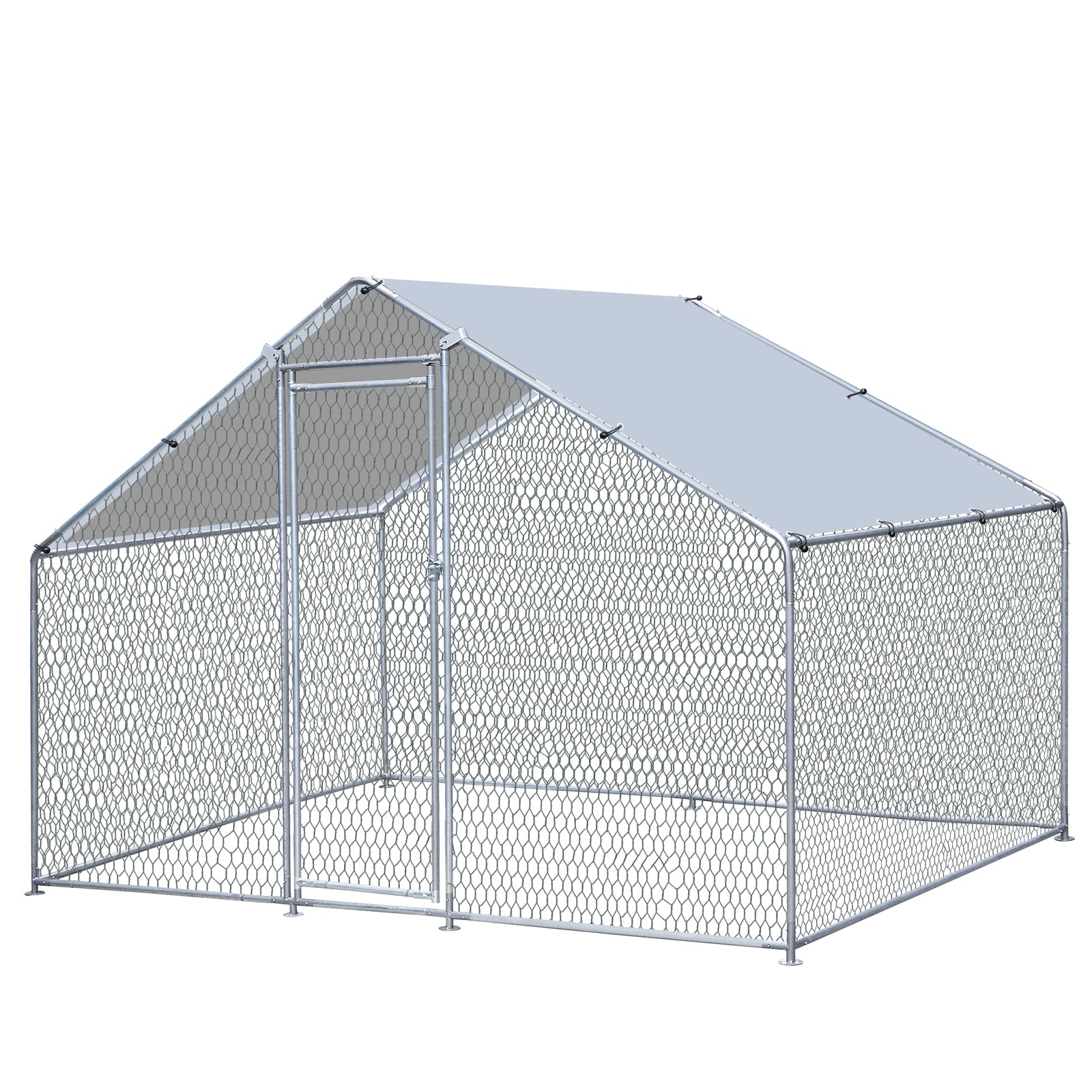 10x6FT Metal Chicken Coop Walk-in Poultry Cage Chicken Runs with Roof Cover Yard