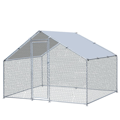 10x6FT Metal Chicken Coop Walk-in Poultry Cage Chicken Runs with Roof Cover Yard
