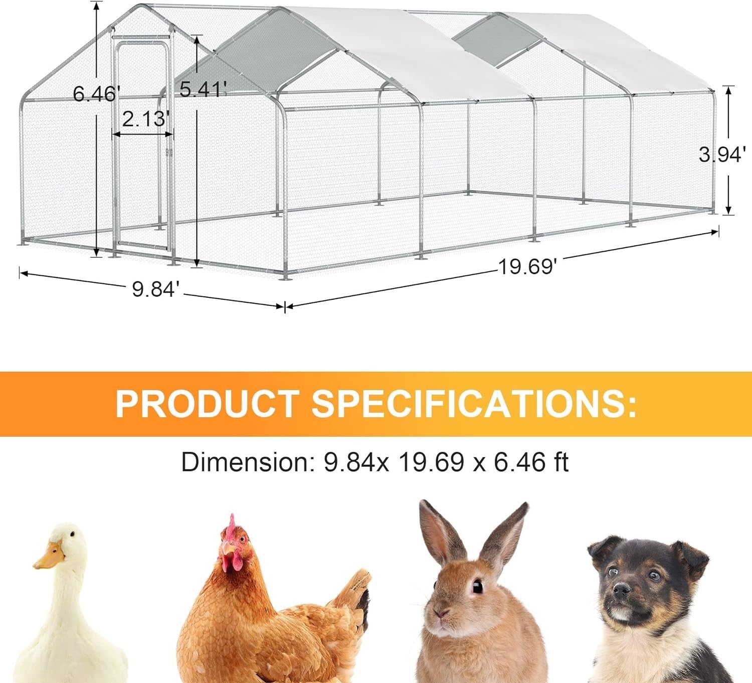 Large Metal Chicken Coop,Walk-in Hen House w/Cover,Poultr