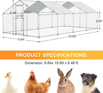 Large Metal Chicken Coop,Walk-in Hen House w/Cover,Poultr