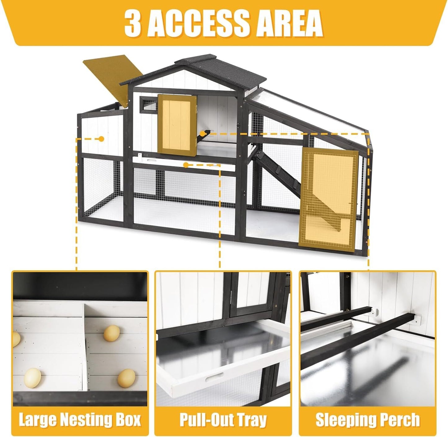 PetsCosset Chicken Coop Outdoor Wooden Backyard 2-Story Hen House Chicken Run