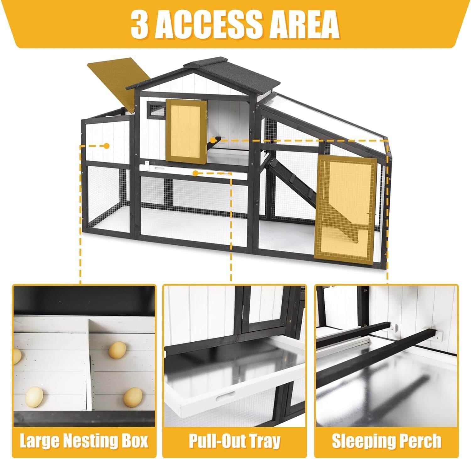PetsCosset Chicken Coop Outdoor Wooden Backyard 2-Story Hen House Chicken Run