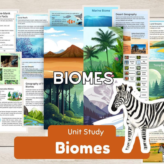 Biomes Unit Study Worksheets, Activities, with Geography and Climate, Plants and Animals Homeschool Science (mega unit!)