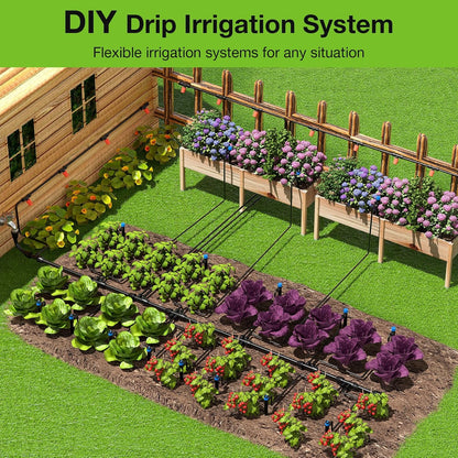 Greenhouse Micro Drip Irrigation Kit Automatic Irrigation System Patio Misting Plant Watering System with 1/4 Inch 1/2 Inch Irrigation Tubing Hose Adjustable Nozzle Emitters Barbed Fittings