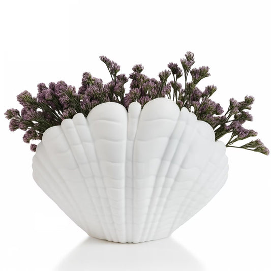 Seashell Vase – 3D Printed Shell Flower Pot, Coastal Beach Decor, Oyster Shell Vase, Nautical Home Decoration, Creative Ocean -Inspired Gift
