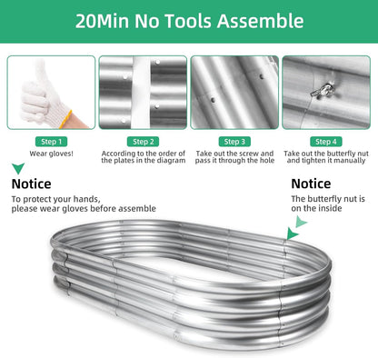 Thickening Galvanized Raised Garden Bed Kit, Tools Free Assembly Planter Box for Outdoor, Oval Larger Space Garden Bed Planter for Herbs, Vegetables, Fruits (Silvery, 6X3X1)