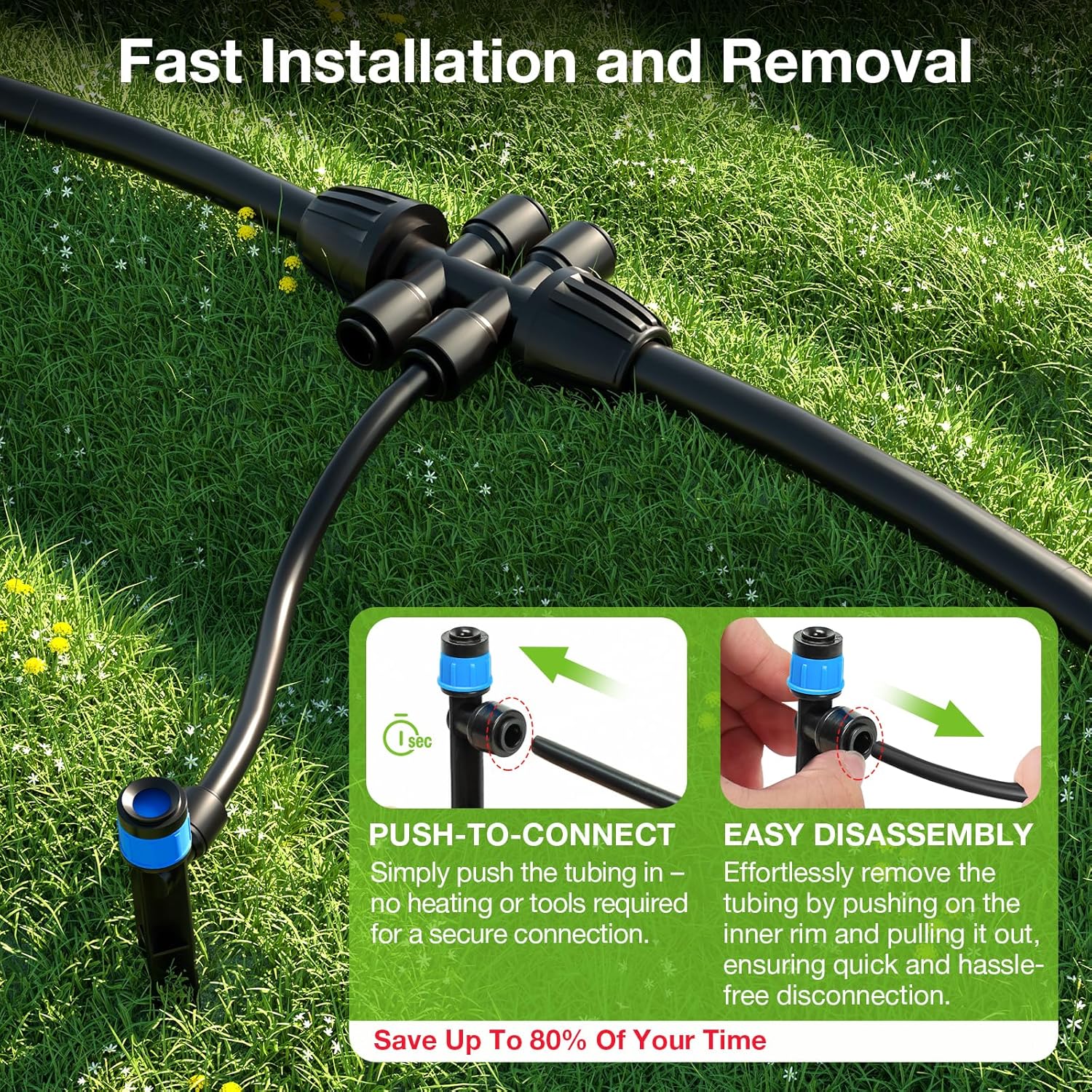 Greenhouse Micro Drip Irrigation Kit Automatic Irrigation System Patio Misting Plant Watering System with 1/4 Inch 1/2 Inch Irrigation Tubing Hose Adjustable Nozzle Emitters Barbed Fittings