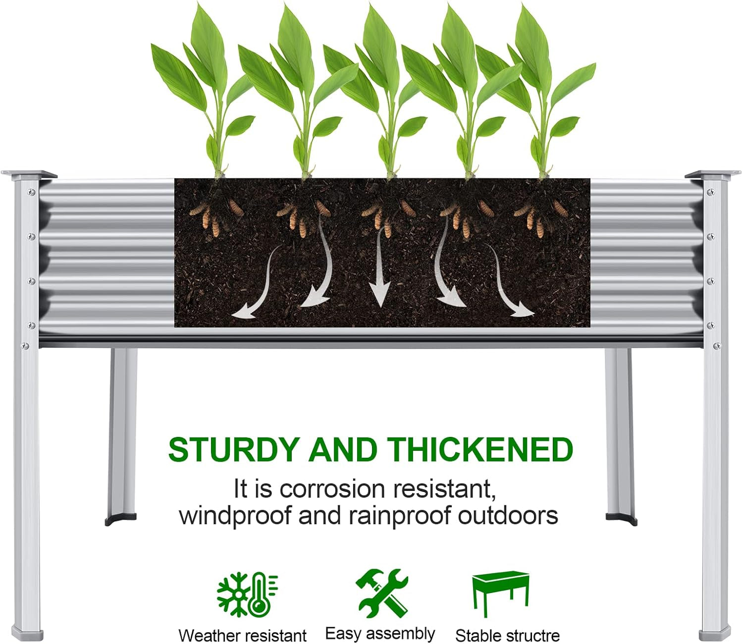 Galvanized Raised Garden Bed with Legs, 48×24×32in Large Metal Elevated Raised Planter Box with Drainage Holes for Backyard, Patio, Balcony, 400lb Capacity