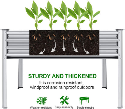Galvanized Raised Garden Bed with Legs, 48×24×32in Large Metal Elevated Raised Planter Box with Drainage Holes for Backyard, Patio, Balcony, 400lb Capacity