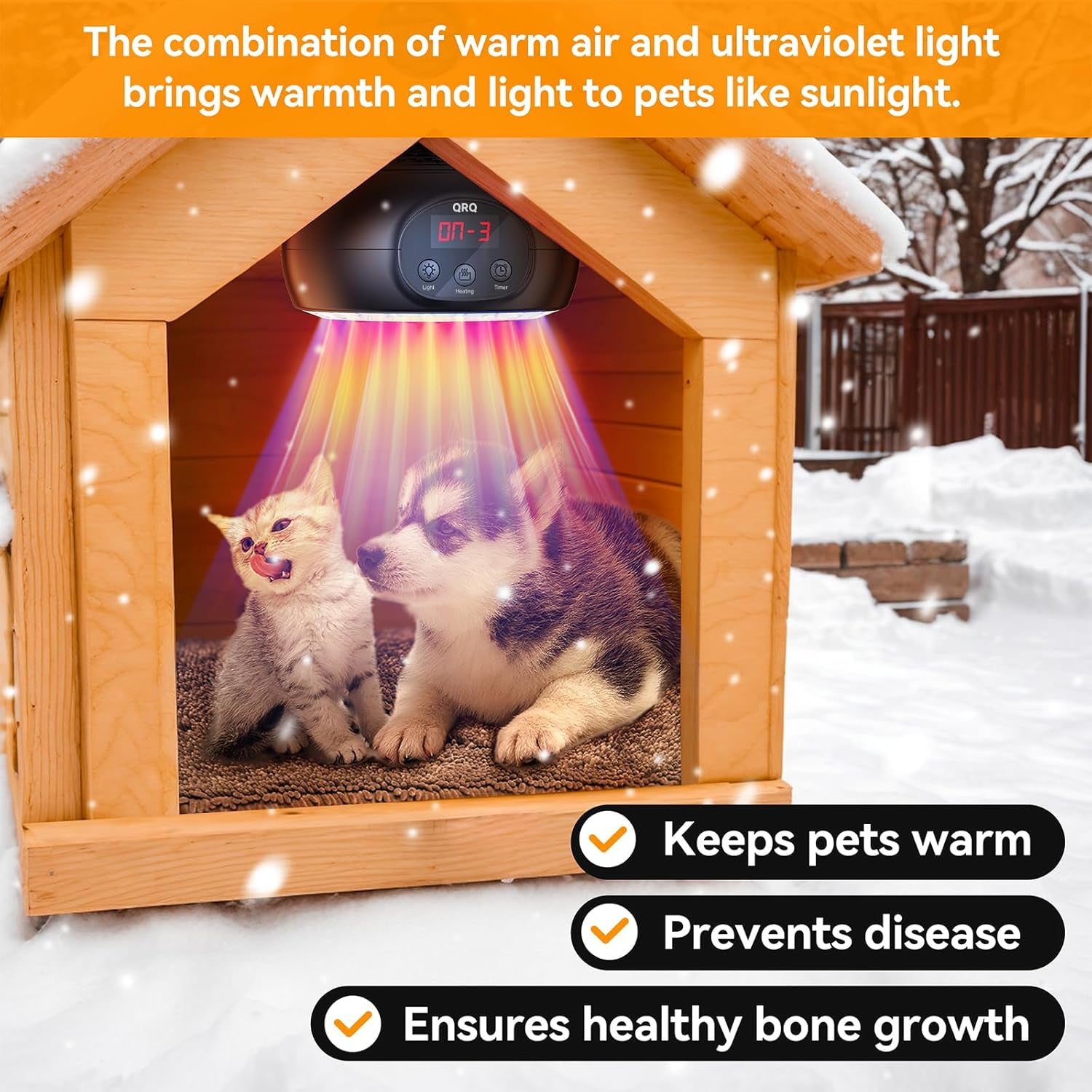 Chicken Coop Heater, 200W-350W-500W Reptile Heat Lamp with UVA UVB Dimmable Light 3-6-9-12H Timer, Chicken House Dog House Greenhouse Heater Outdoor,for Dog Cats Reptile Bird,Christmas Gifts