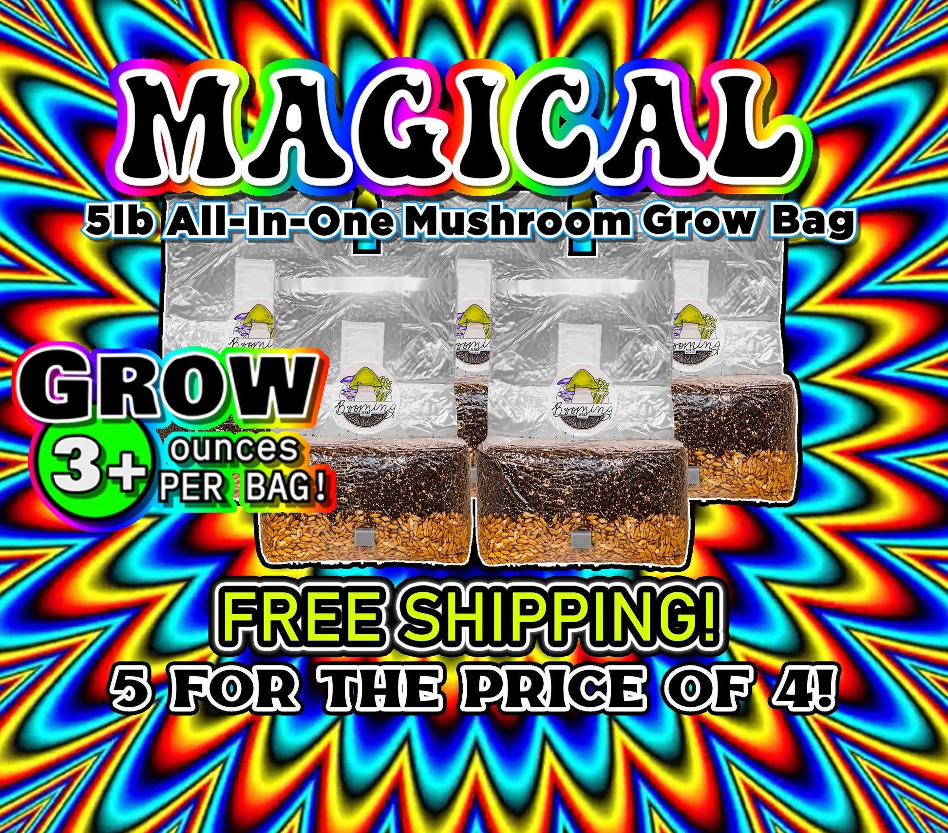 FIVE Magical 5lb All In One Mushroom Growing Bags discounted listing!