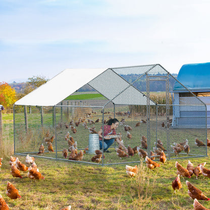10 x 10FT Metal Walk In Chicken Coop Run Cage Rabbit Hutch Hen House Enclosure