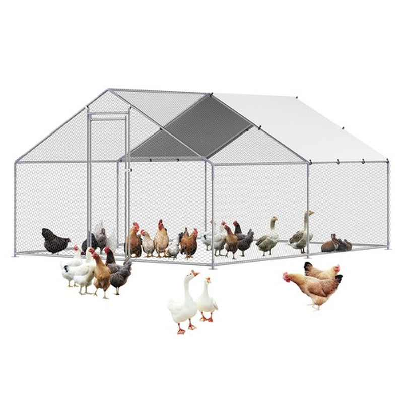 Metal Chicken Coop 9.8x13.1x6.5 ft Walk-in Chicken Run with Cover Spire Roof