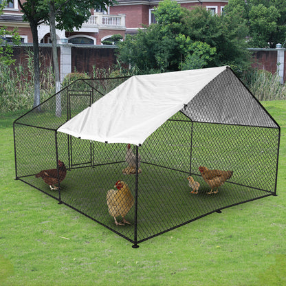 Large Metal Chicken Coop Walk-In Chicken Run 13x10x6.6 ft Peaked Roof Farm Yard